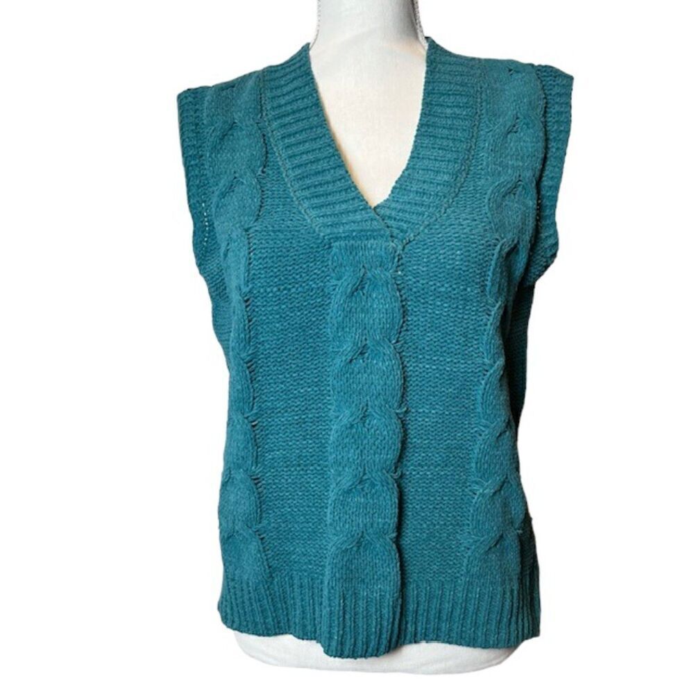 NWOT Moon & Madison Sleeveless Sweater Vest Velour Teal V-Neck‎ Size Medium